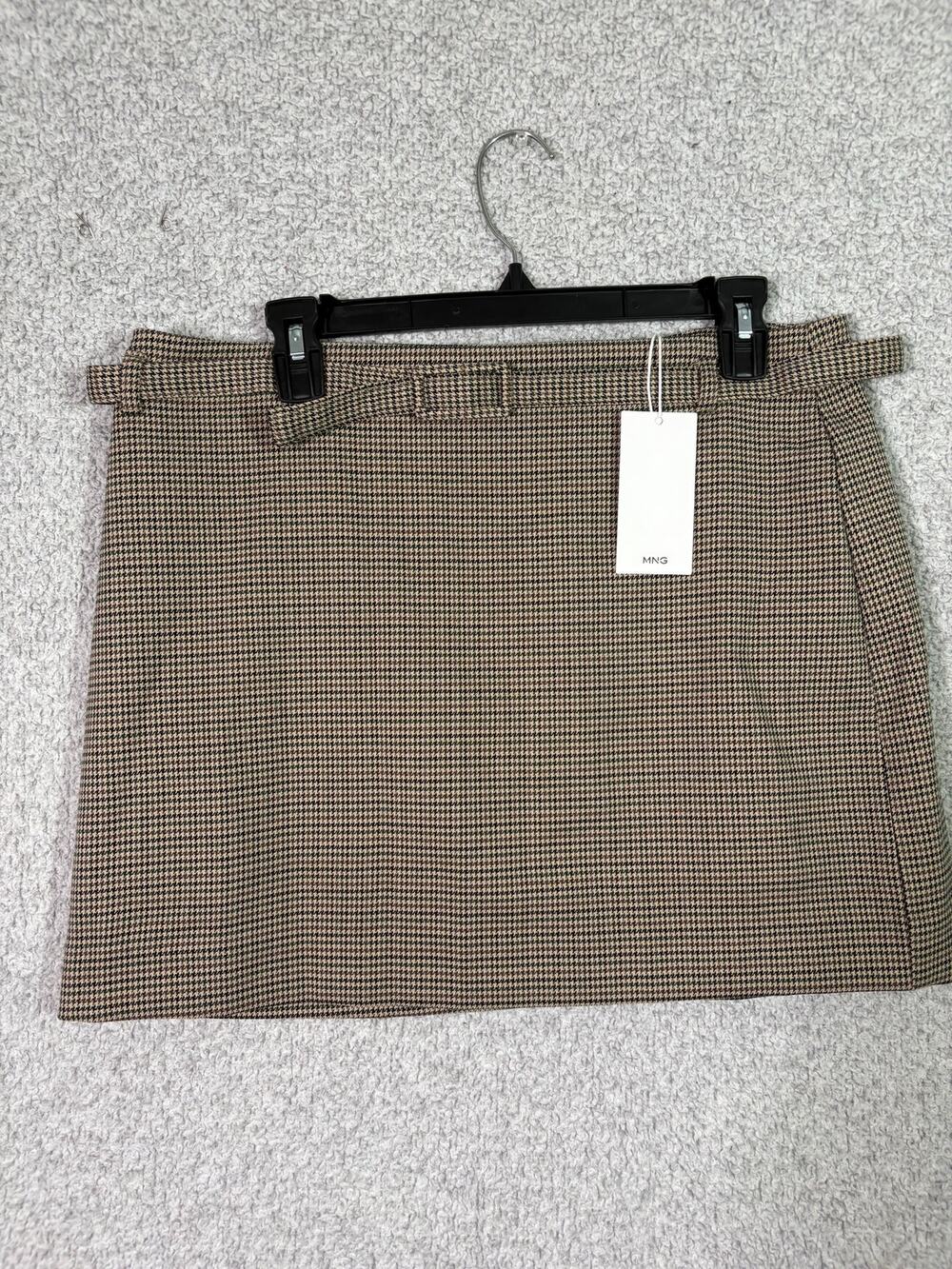 MNG Mango L Houndstooth Belted Mini Skirt NWT Dark Academia